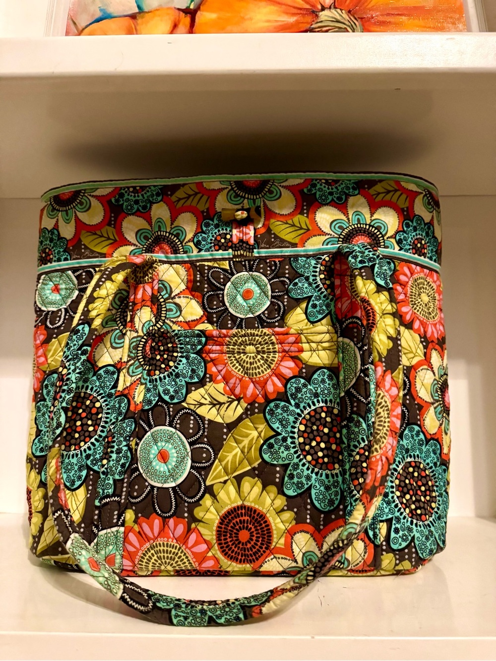 Vera Bradley Flower Shower Quilted Tote Bag Retired Floral Print EUC